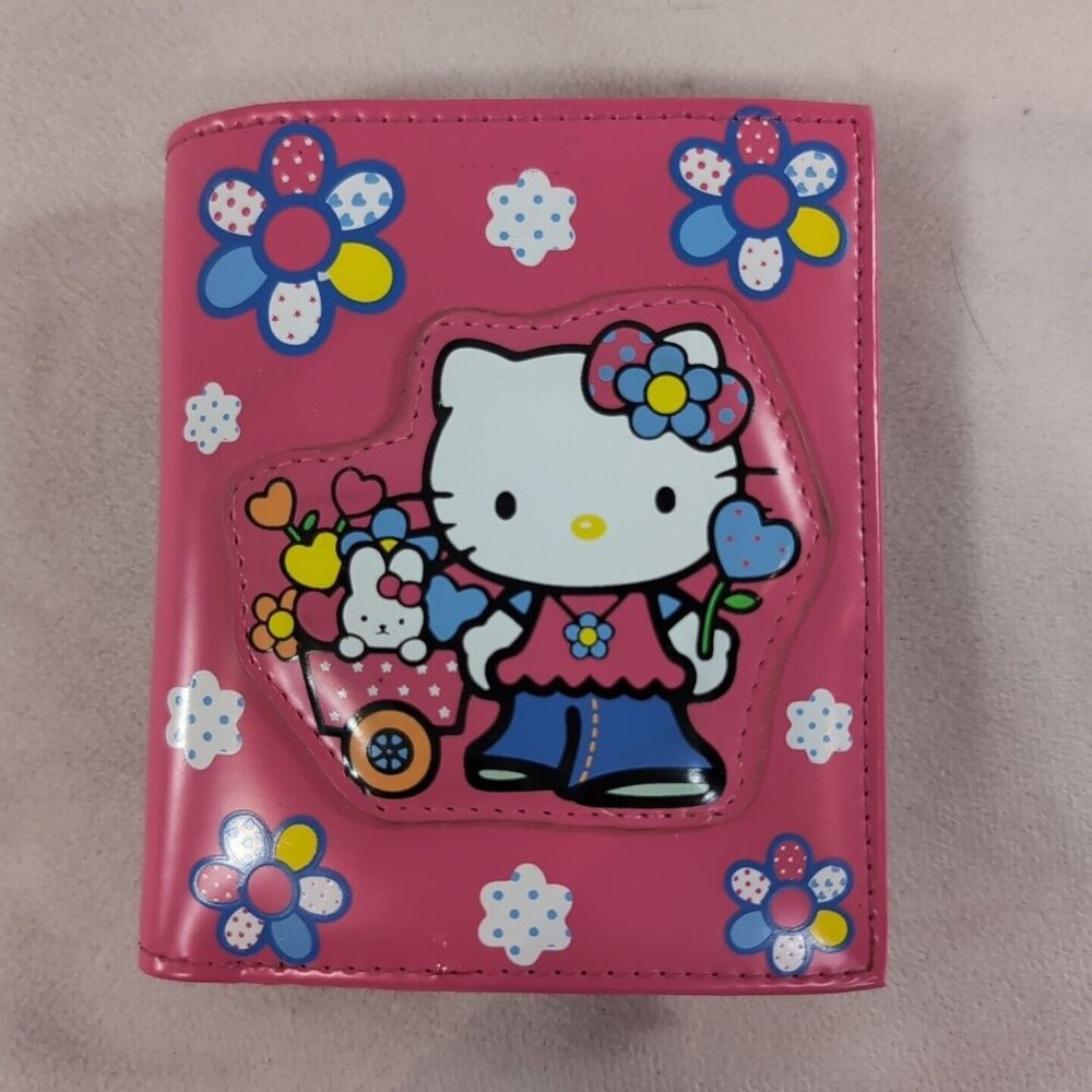 Hello Kitty Pink Floral Bifold Wallet Flowers Coin Zip Faux Leather Card Holder